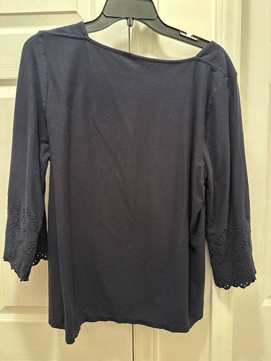 J. Jill Navy Eyelet Detail Long Sleeve Top - Picture 2 of 5